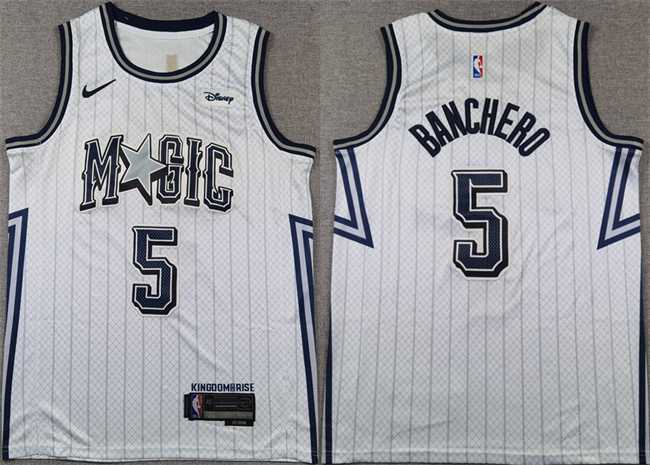 Men%27s Orlando Magic #5 Paolo Banchero Silver 2024-25 City Edition Stitched Basketball Jersey->philadelphia 76ers->NBA Jersey